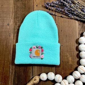 Hand embroidered Aqua Carhatt TODDLER beanie